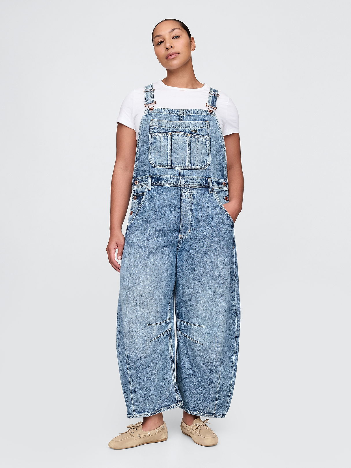 UltraSoft Denim Horseshoe Overalls | Gap