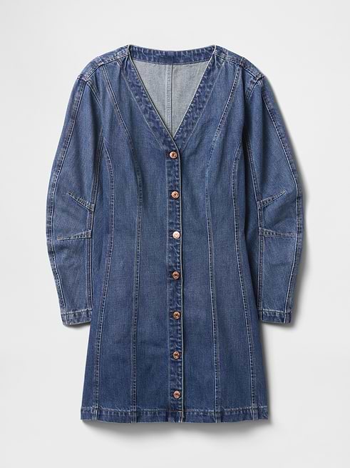 barrel sleeve denim dress Barrel-Sleeve Mini NZ Size:Regular NZ Size 8 - 18 Formal Dresses, Bridesmaid Dresses, elegant prom dress Good american laidback midi silhouette with