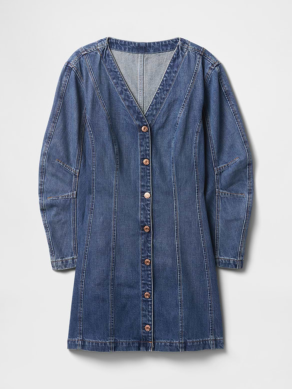 Denim Barrel-Sleeve Mini Dress
