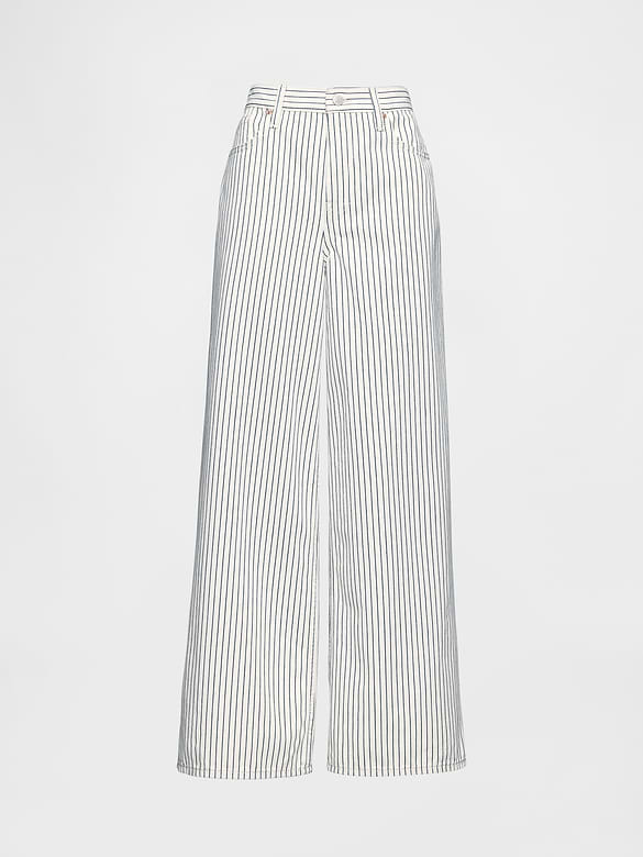 Mid Rise Denim Stripe Baggy Jeans