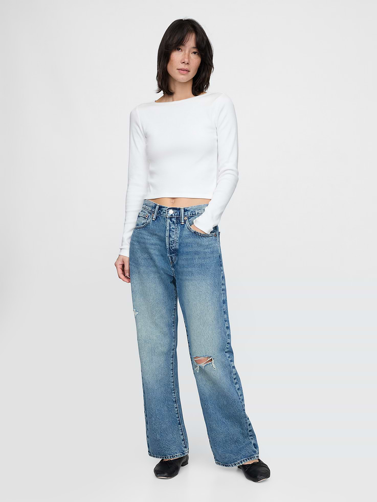 Image number 2 showing, Heavyweight Rib Boatneck Crop T-Shirt