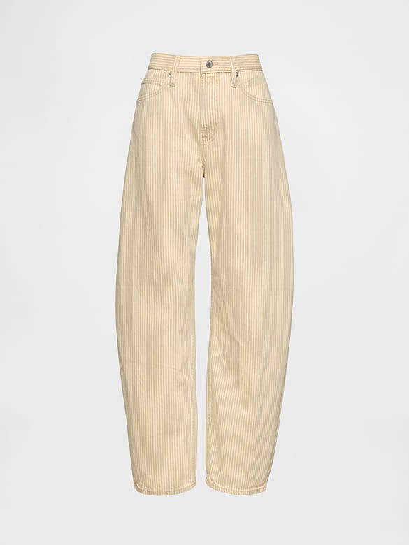 High Rise Khaki Stripe Barrel Jeans