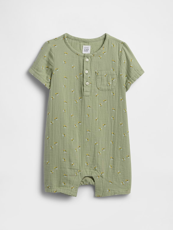 Baby Gauze Henley Romper