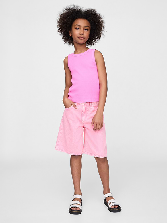 Kids Mid Rise Longline Denim Shorts