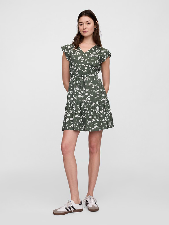 Flutter Sleeve Tie-Waist Mini Dress