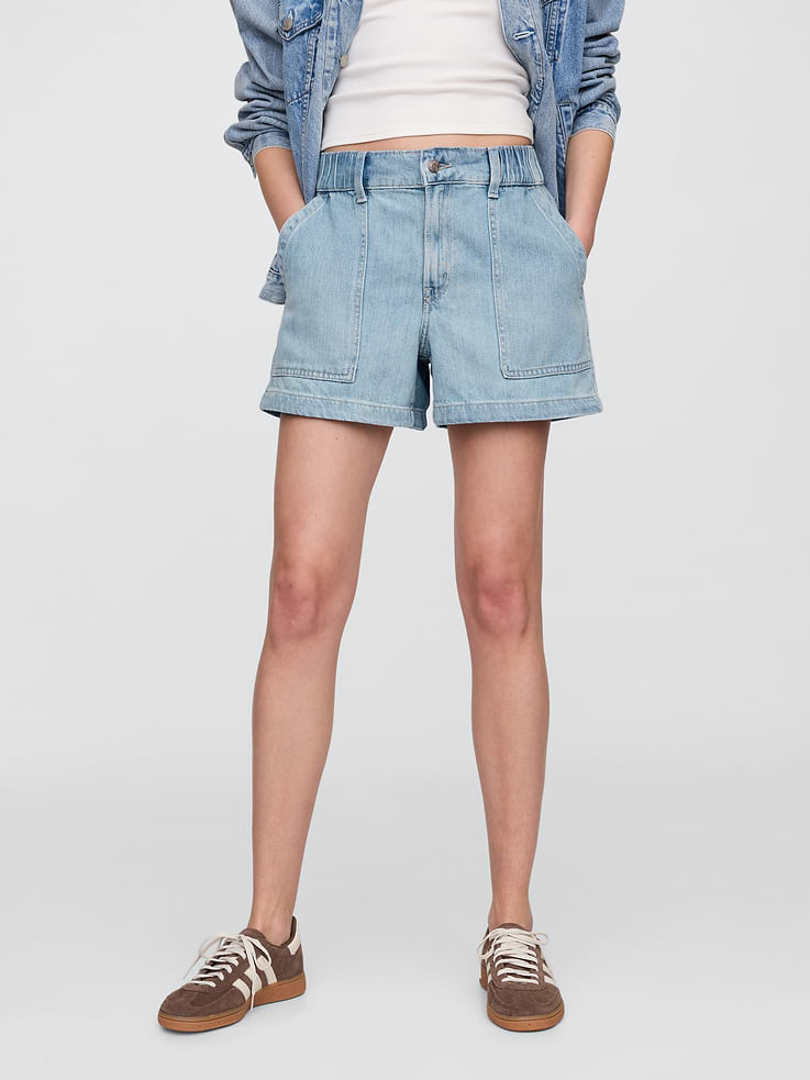 Image 2 of 7, 4" High Rise SuperSoft Denim Utility Shorts