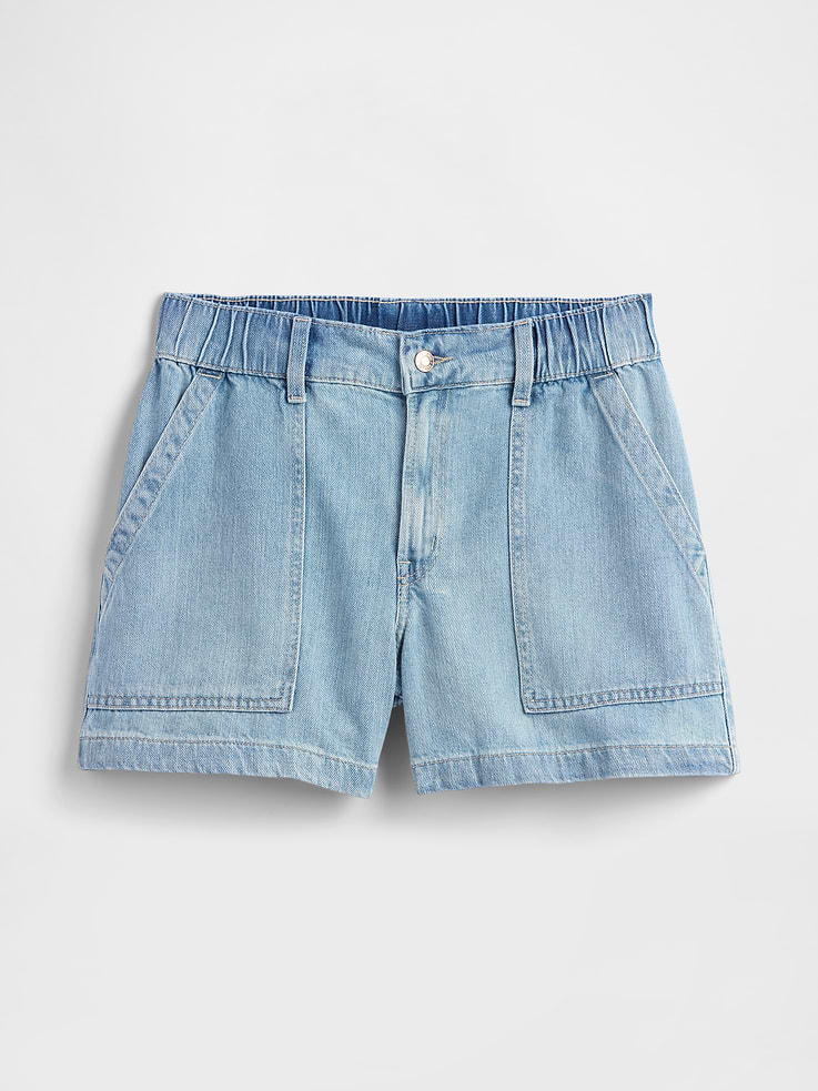 Image 7 of 7, 4" High Rise SuperSoft Denim Utility Shorts