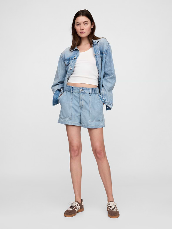 4" High Rise SuperSoft Denim Utility Shorts
