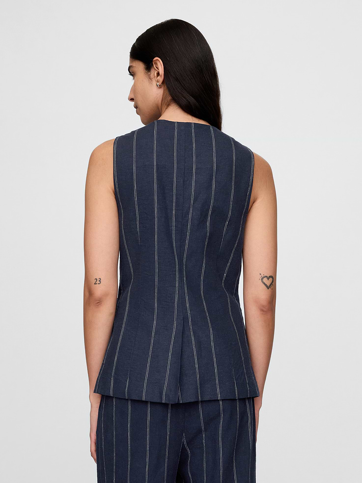 Image 2 de 5, Gilet long en mélange de lin