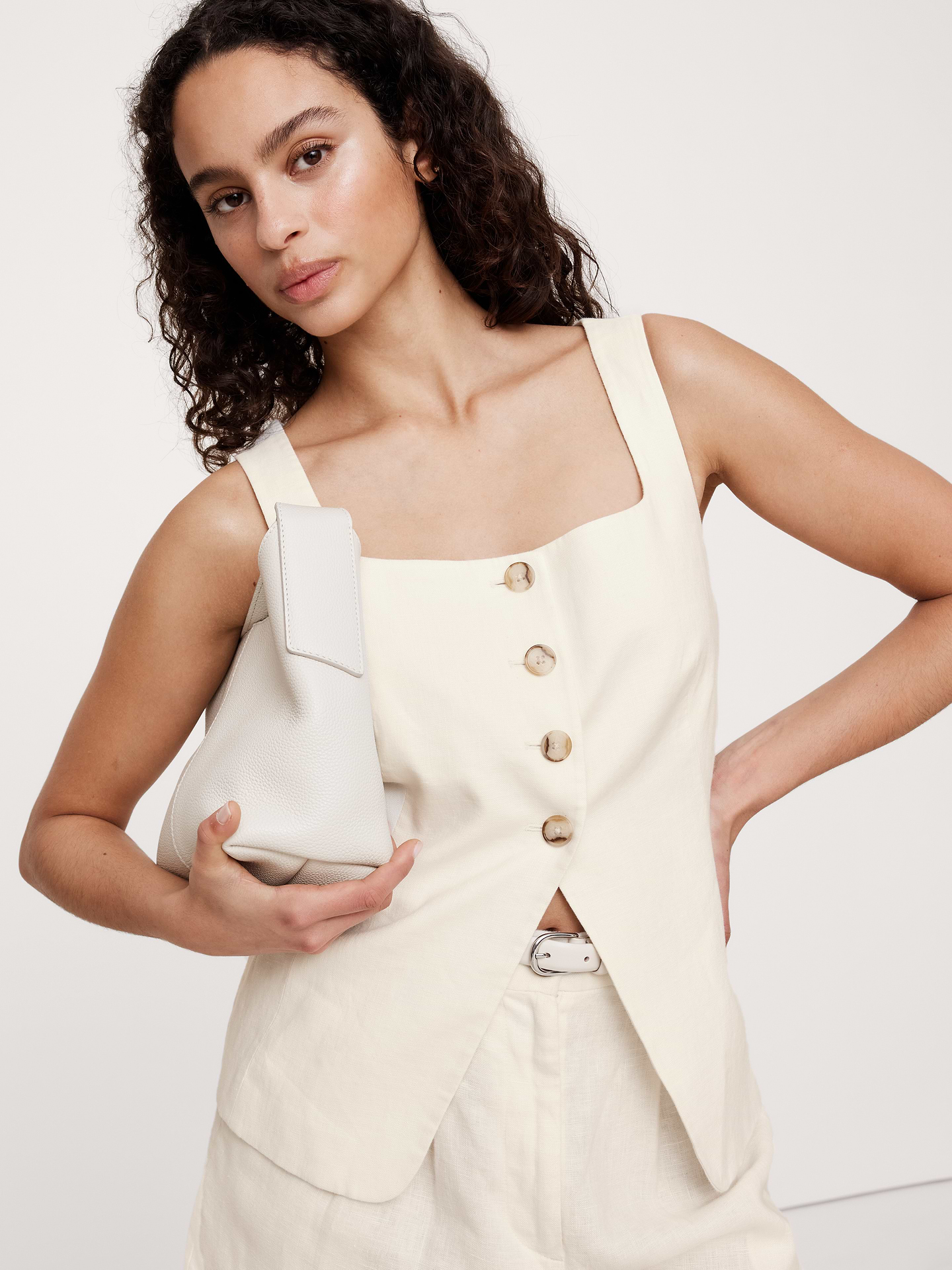 Image number 1 showing, Linen Square-Neck Long Vest