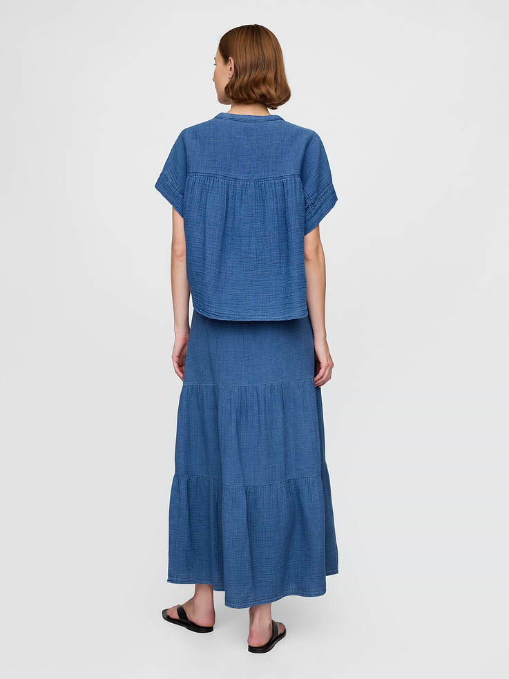 Image number 2 showing, Cotton Gauze Denim Tiered Maxi Skirt