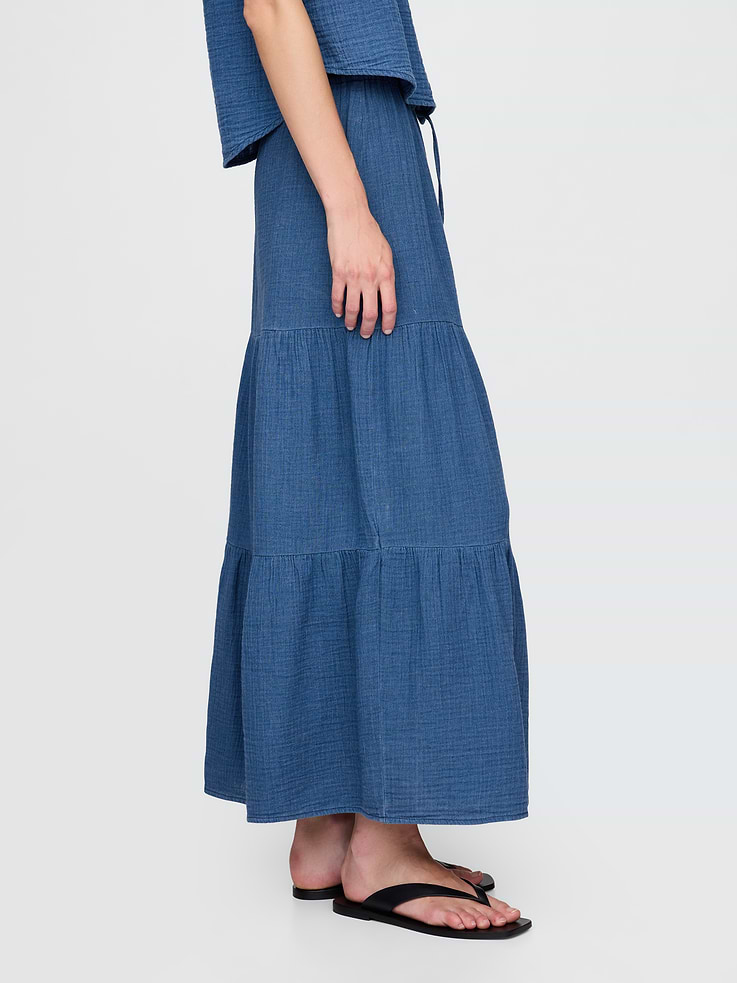 Image number 3 showing, Cotton Gauze Denim Tiered Maxi Skirt