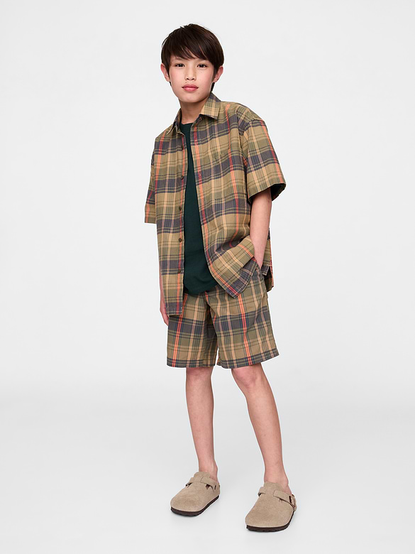 Kids Plaid Canvas Easy Shorts