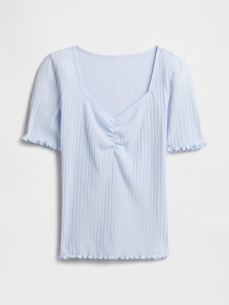 Image 5 of 5, Ribbed Pointelle Ruched Top