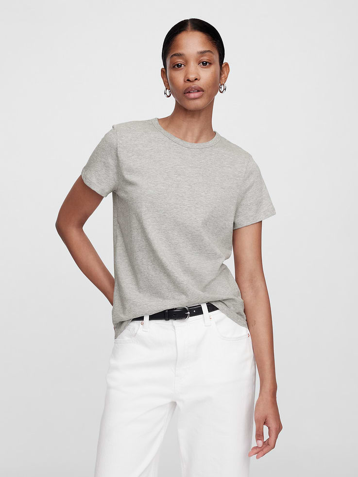 Image 1 of 5, Soft jersey knit., Short sleeves., Crewneck., This product was made in a factory that invests in gender equity and women’s empowerment through RISE. Learn more at, Product #719747