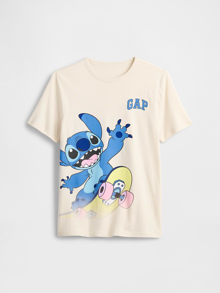 Image 1 of 3, These characters make every day more special., Soft jersey knit., Short sleeves., Crewneck., Gap logo with Lilo and Stitch graphic at front., Product #799620