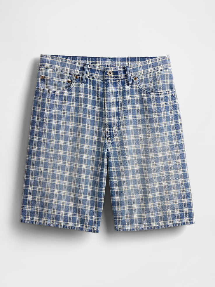 Image number 6 showing, '90s Loose Denim Plaid Shorts