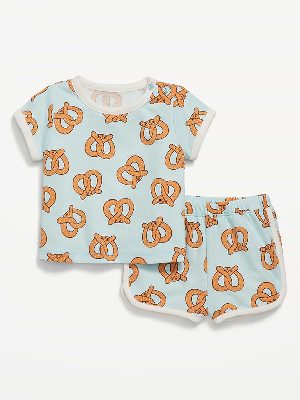 Printed French-Terry Ringer T-Shirt and Shorts Set for Baby