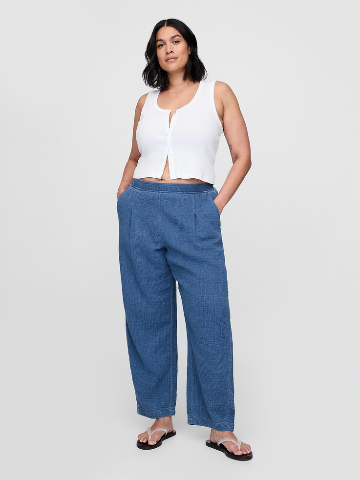 Image number 5 showing, Cotton Gauze Denim Easy Barrel Pants