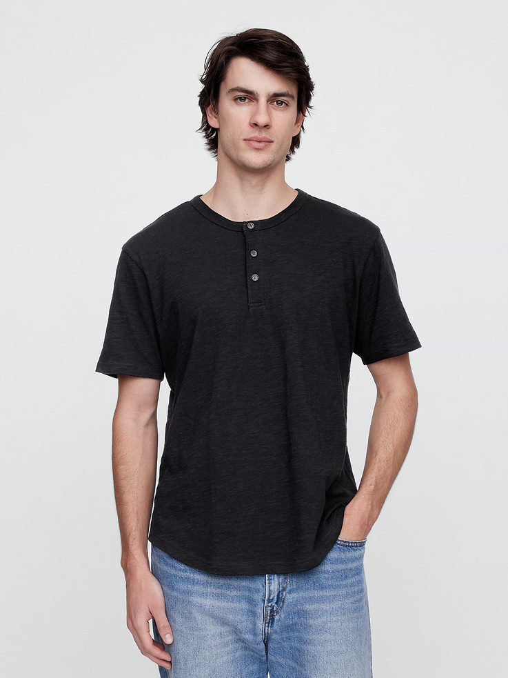 Image number 1 showing, Lived-In Relaxed Curved Hem Henley T-Shirt