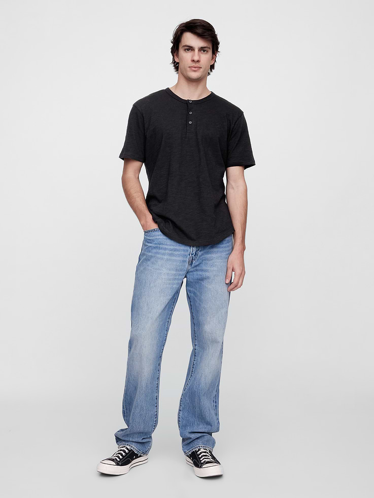 Image number 3 showing, Lived-In Relaxed Curved Hem Henley T-Shirt