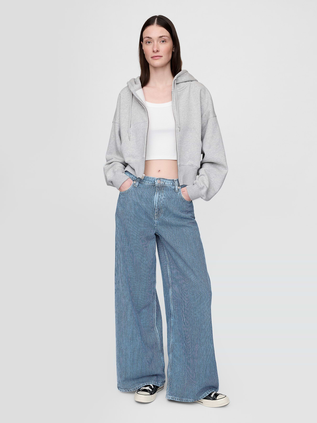 Mid Rise UltraSoft Denim Stripe Baggy Jeans