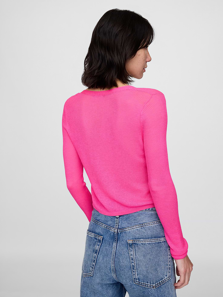 Image number 3 showing, Sheer Rib Tie-Front Crop Cardigan Sweater
