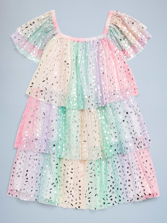 Birthday Short-Sleeve Tulle Tiered Dress for Toddler Girls