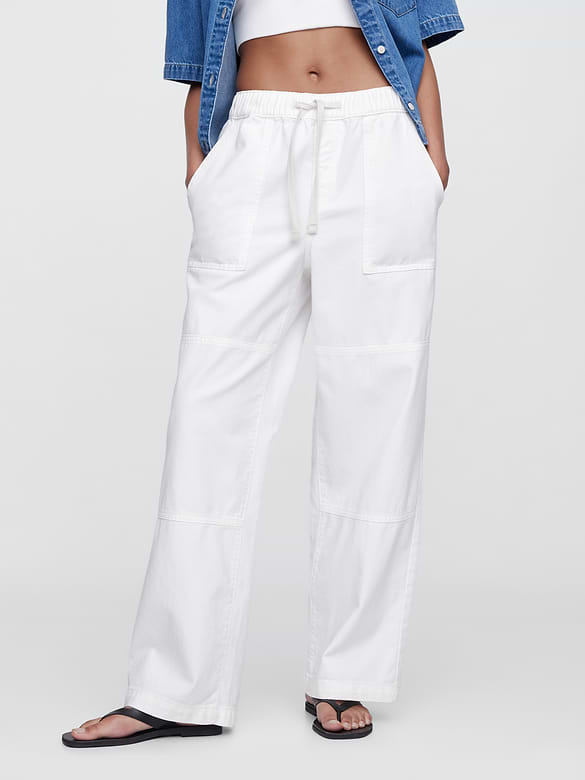 High Rise Pull-On Wide-Leg Utility Jeans