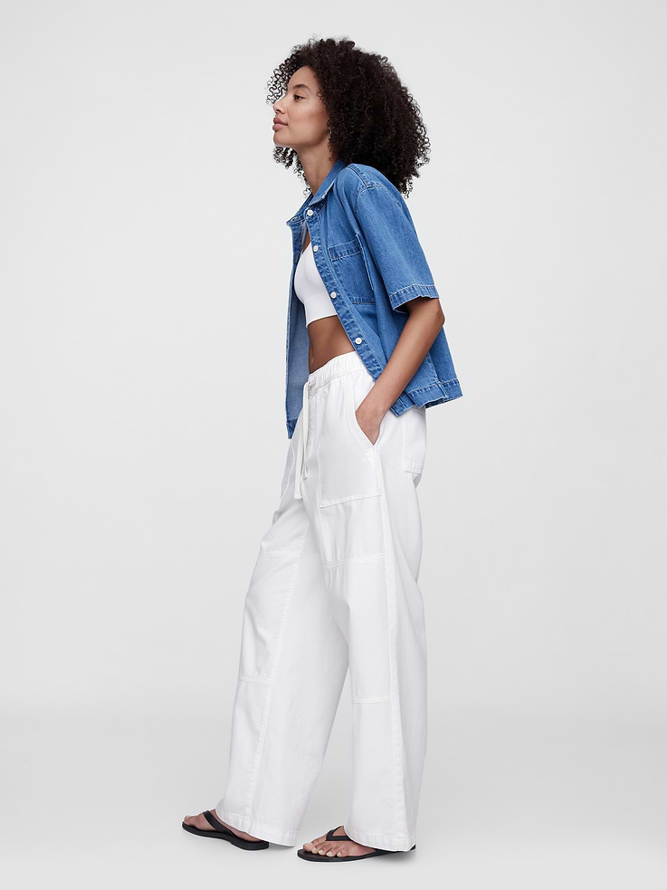 Image number 3 showing, High Rise Pull-On Wide-Leg Utility Jeans