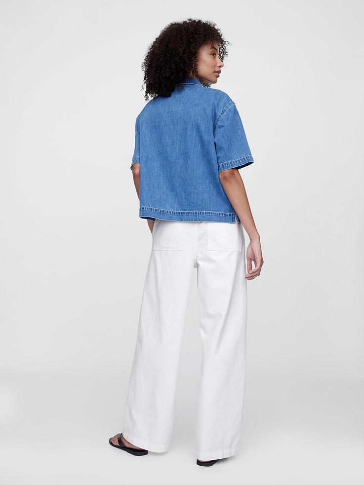 Image number 4 showing, High Rise Pull-On Wide-Leg Utility Jeans