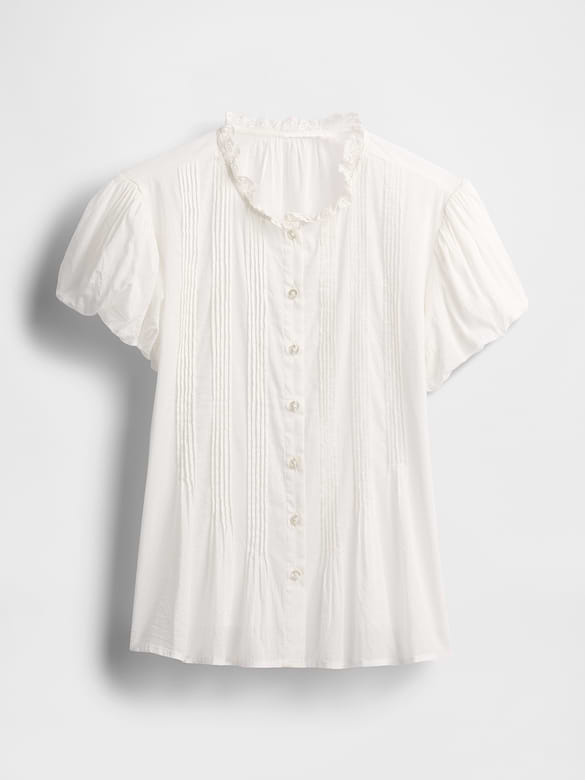 Bubble-Sleeve Pintuck Top