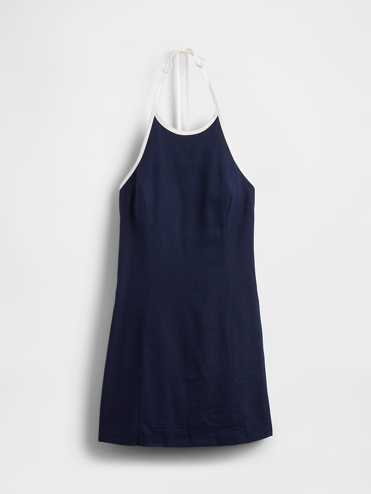 Image number 4 showing, Linen-Blend Halter Mini Dress