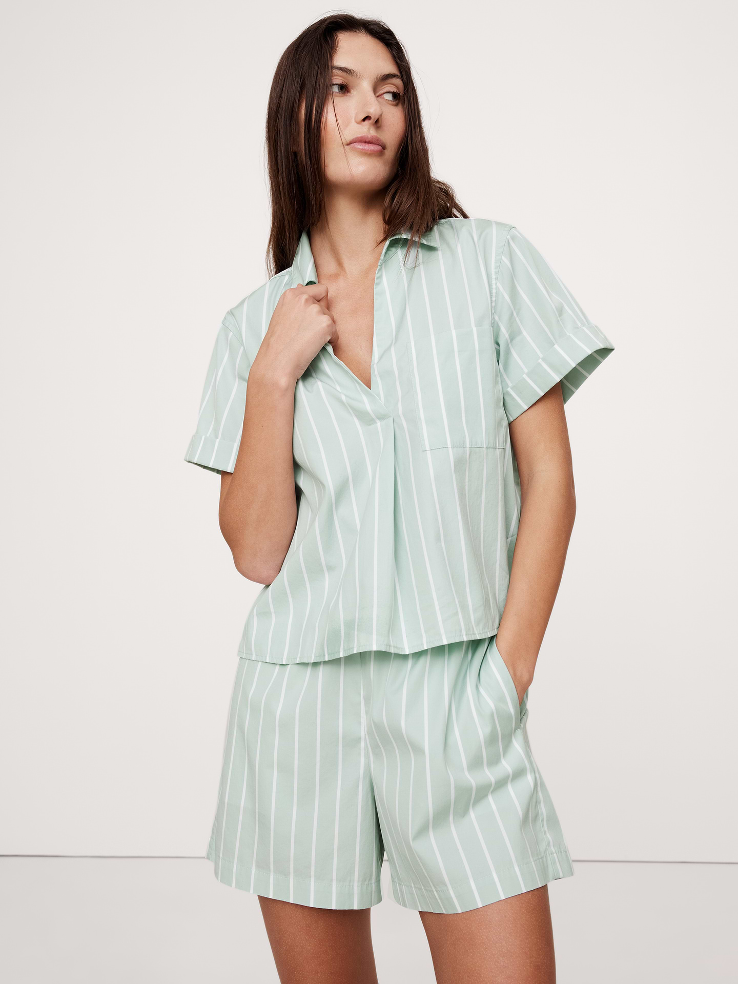 Image number 1 showing, Cotton Poplin Cropped Popover Shirt