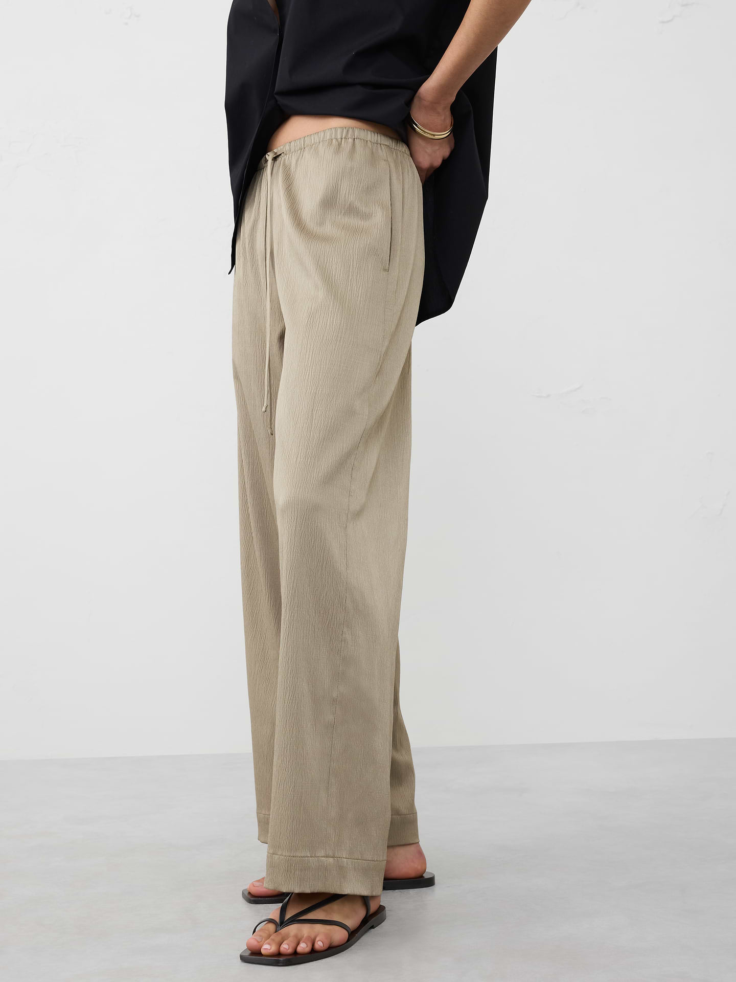 Image number 3 showing, Wide-Leg Crinkled Satin Pull-On Pant