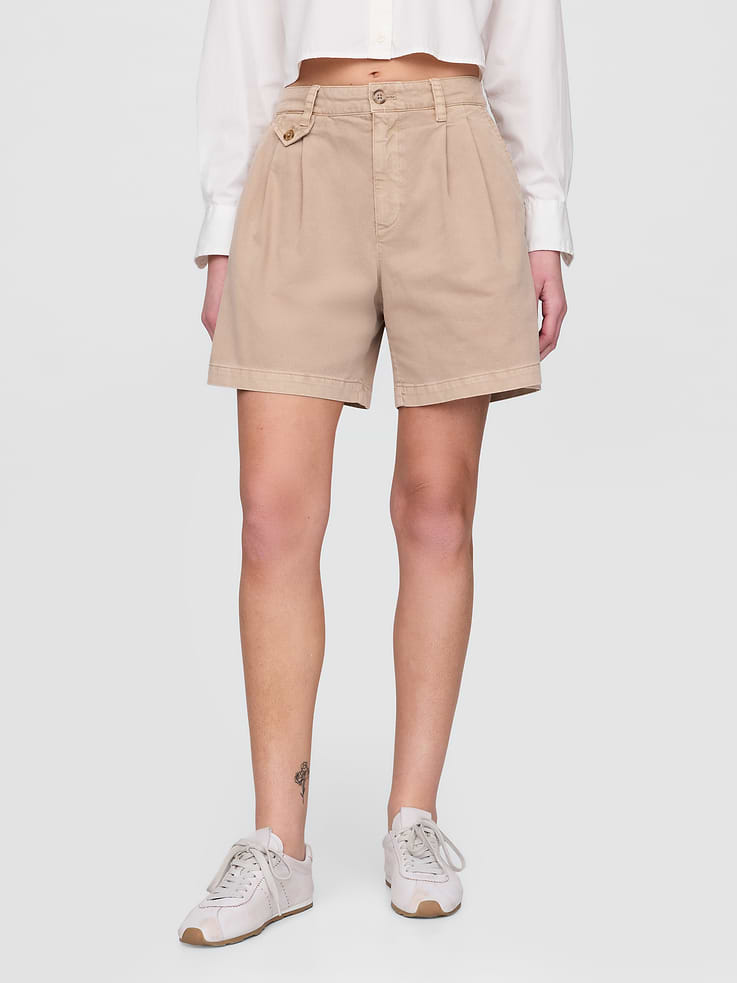 Image number 2 showing, 6" Mid Rise Twill Pleated Trouser Shorts