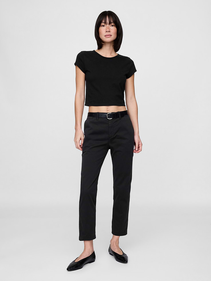 Image 1 of 8, Meet your M-S game changer. In a slim, mid rise fit that’ll take you from work to weekend., Soft stretch cotton khaki pants in slim fit., Concealed closure, zip fly., Front slant pockets., Back welt pockets., This product was made in a factory that invests in gender equity and women’s empowerment through RISE. Learn more at gapinc.com/equity ., Product #541213