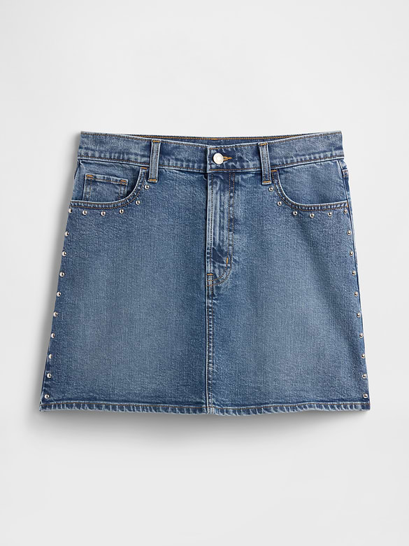 High Rise Studded Denim Mini Skirt