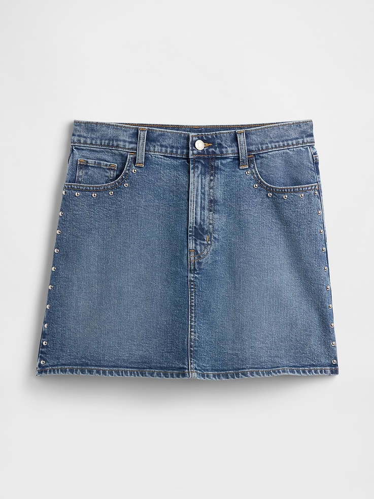 Image 5 of 5, High Rise Studded Denim Mini Skirt