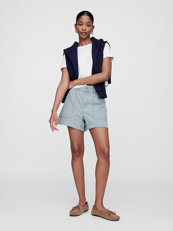 4" High Rise SuperSoft Denim Utility Shorts