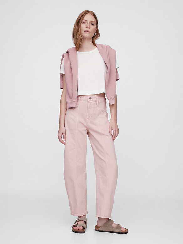 High Rise Seamed Barrel Jeans