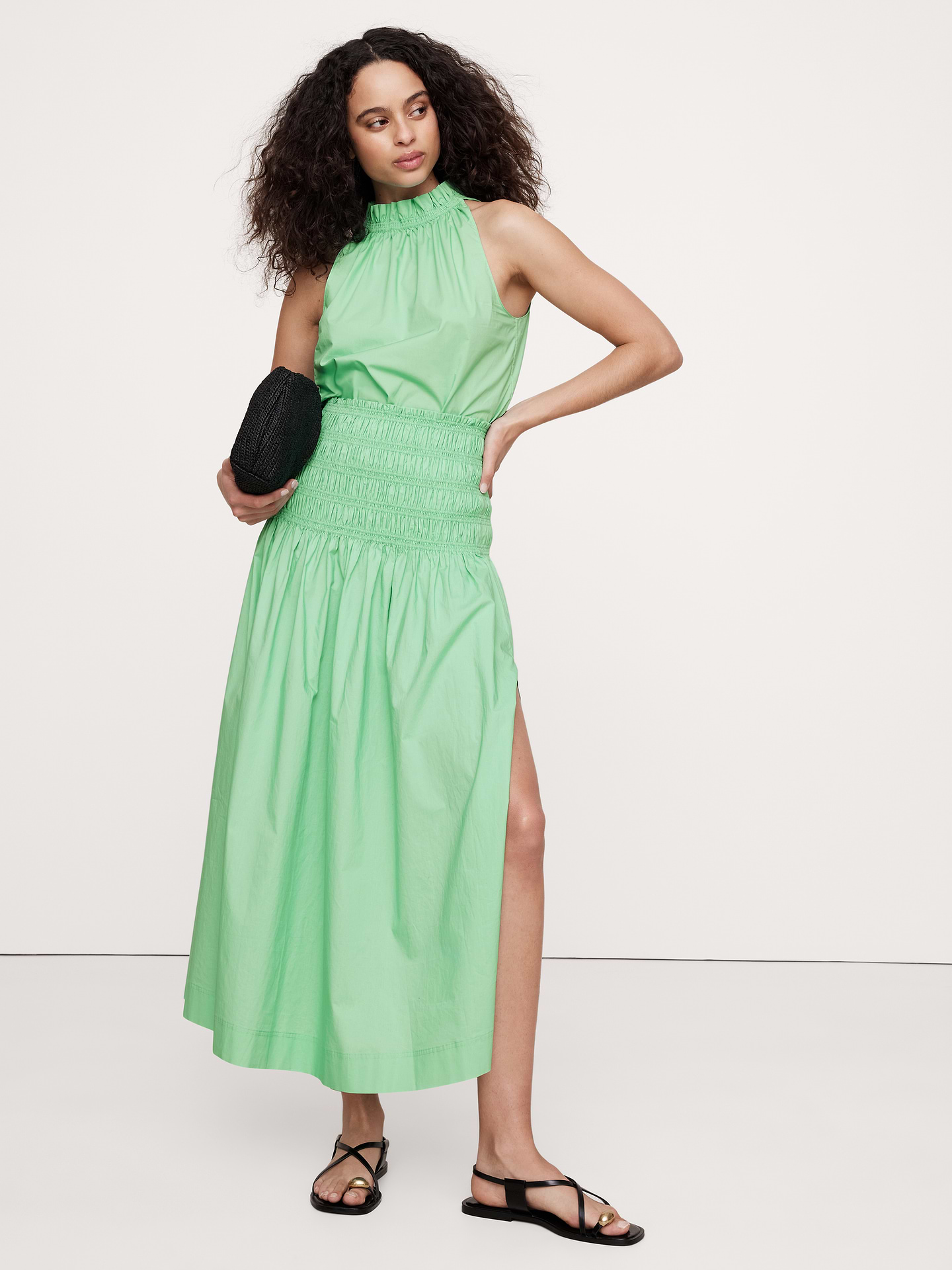 Image number 1 showing, Cotton Poplin Smocked-Waist Maxi Skirt