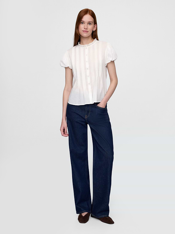 Bubble-Sleeve Pintuck Top
