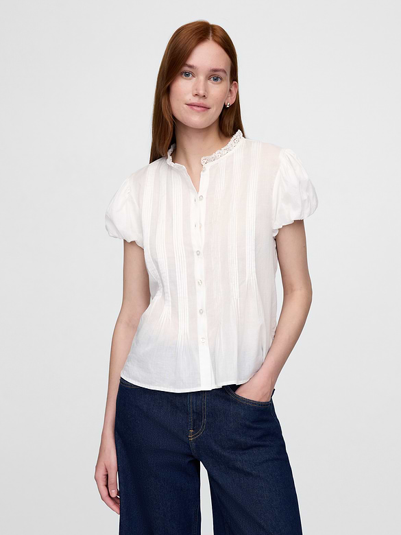 Bubble-Sleeve Pintuck Top