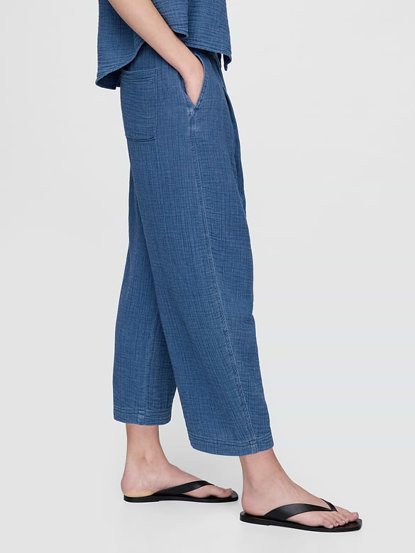 Cotton Gauze Denim Easy Barrel Pants