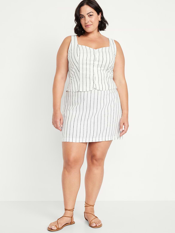 High-Waisted Linen-Blend Mini Skirt
