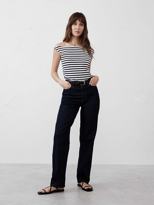 Soft Stretch Shirred-Waist Boatneck Top