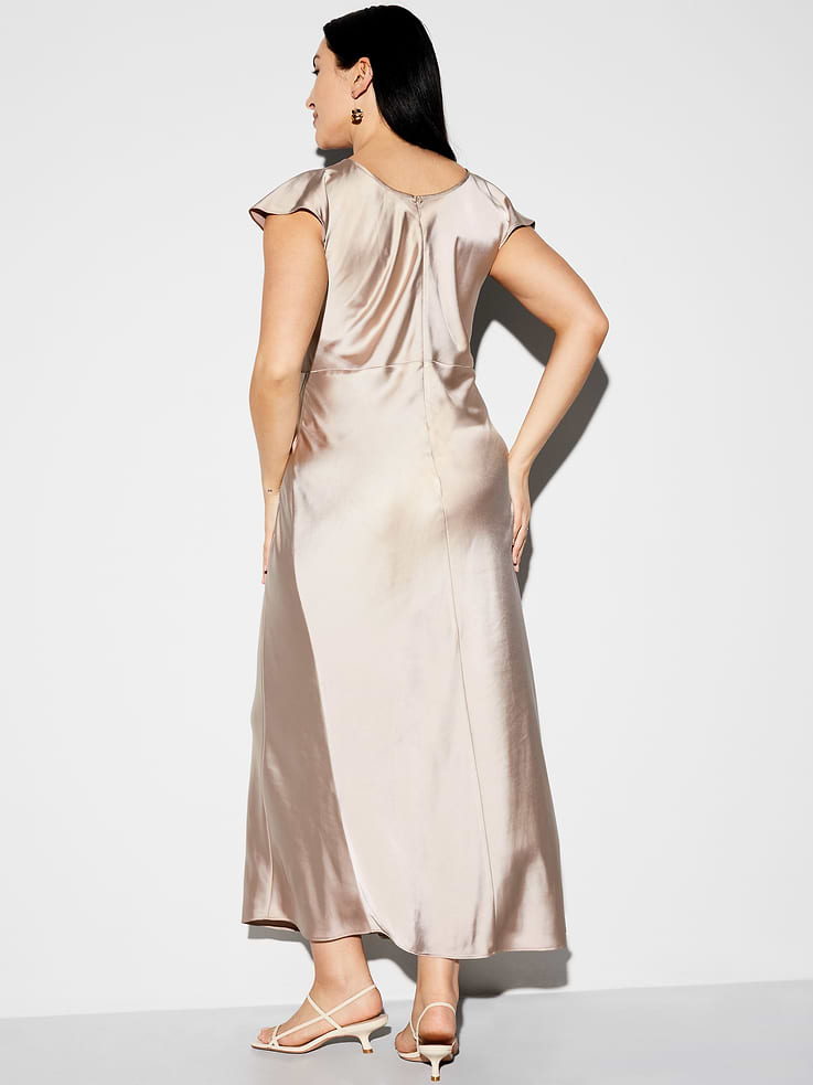 Image number 8 showing, The Occasion by Old Navy Flutter-Sleeve Keyhole Satin Maxi Dress