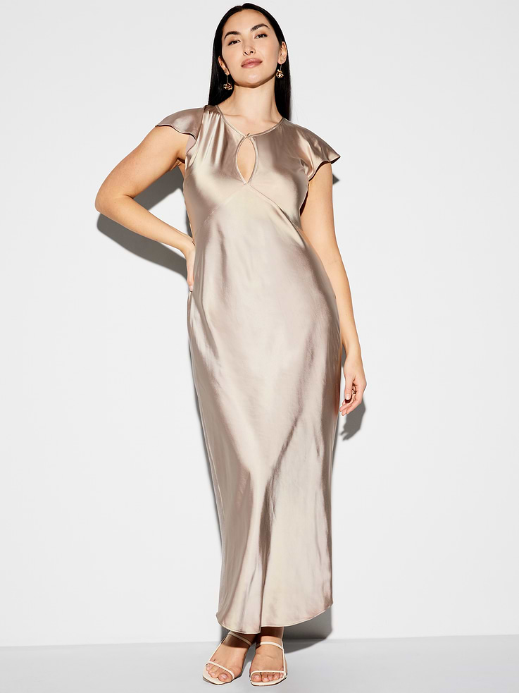 Image number 7 showing, The Occasion by Old Navy Flutter-Sleeve Keyhole Satin Maxi Dress