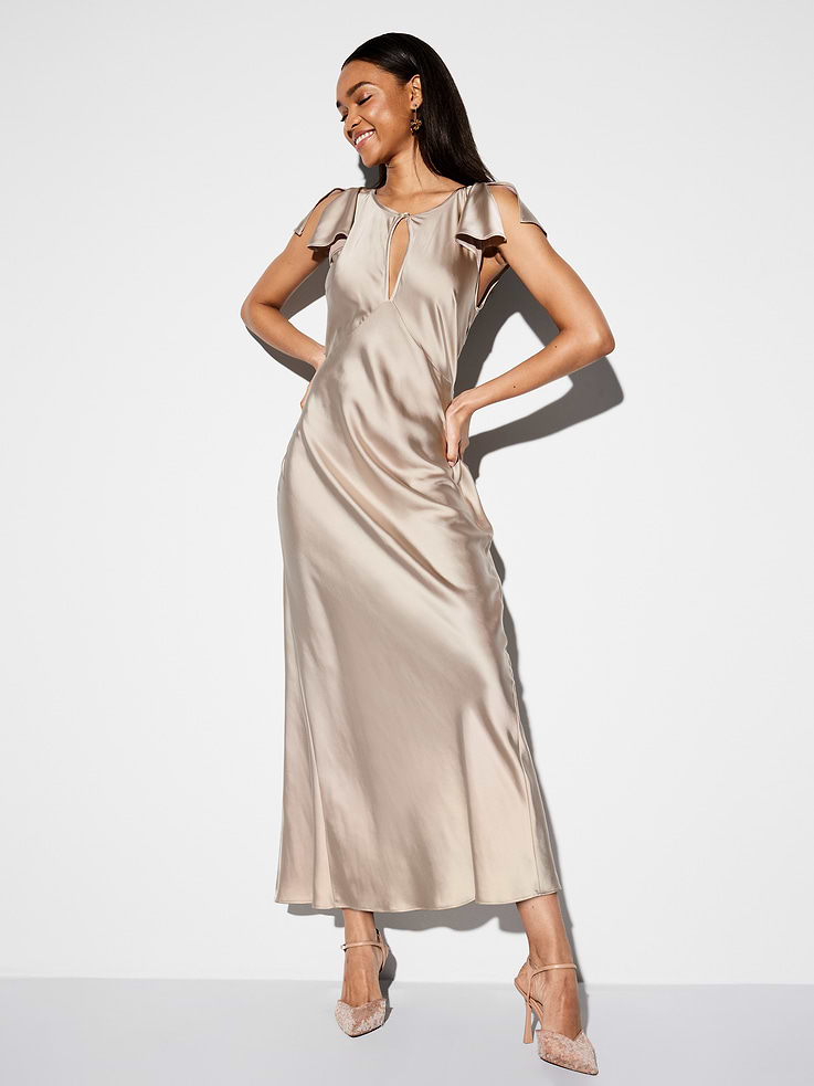 Image number 1 showing, The Occasion by Old Navy Flutter-Sleeve Keyhole Satin Maxi Dress